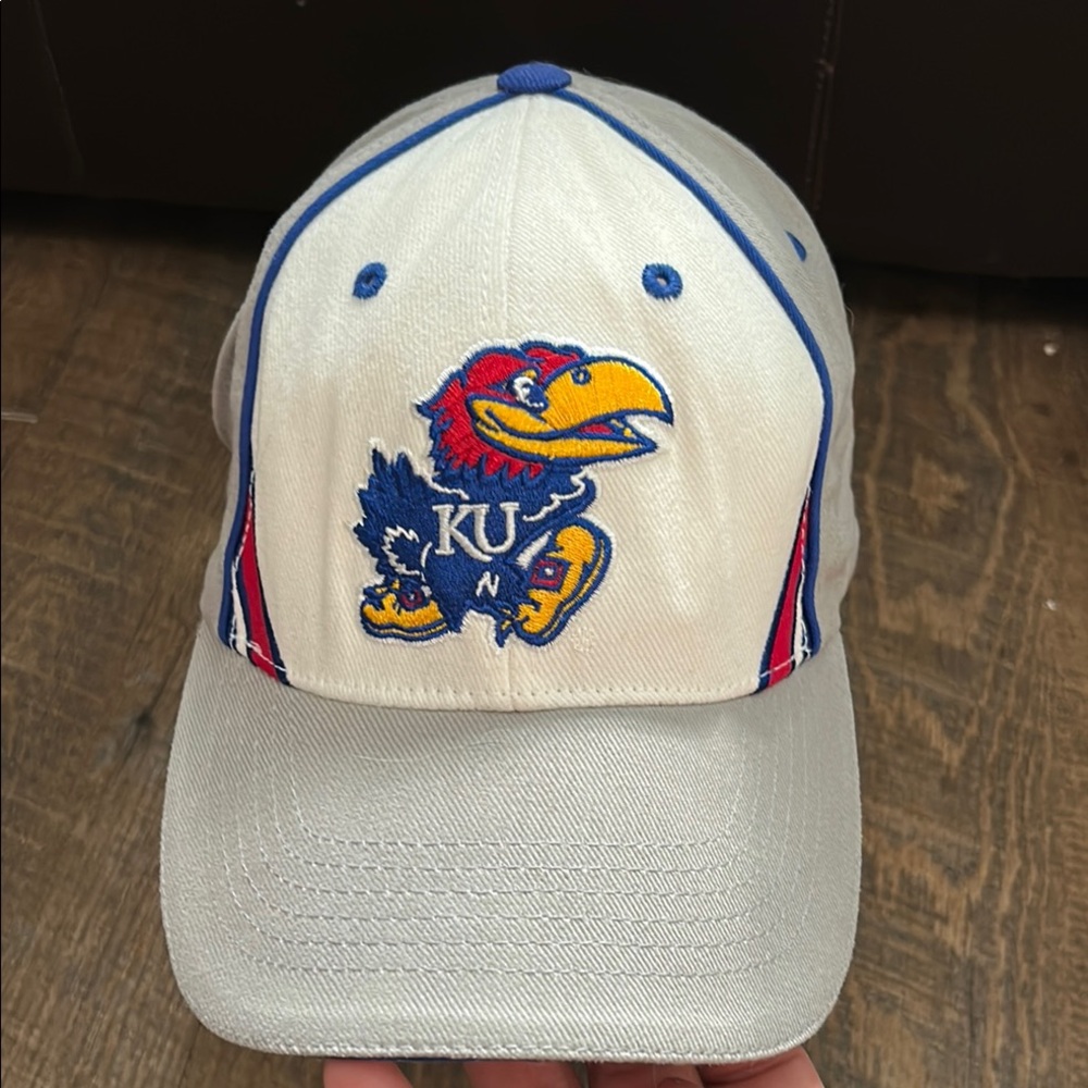 University of Kansas Jayhawks Mascot Baseball Style Hat Cap Gray White NCAA‎